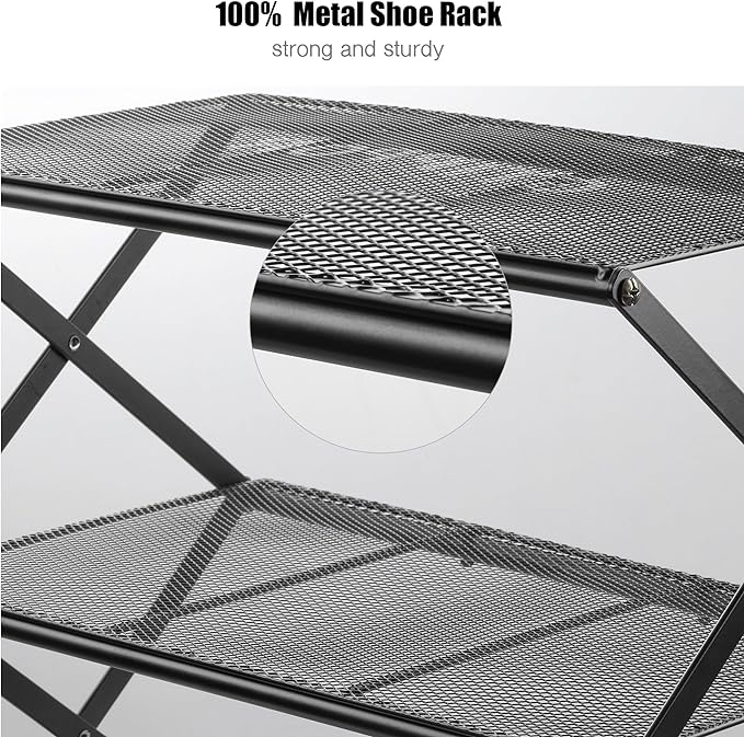 Shoe Rack for Entryway 5 Tier Foldable Shoe Rack Without Assembly Collapsible Metal Shoe Organizer Folding Shoe Storage Rack for Door, Living Room, Black-NeatNest