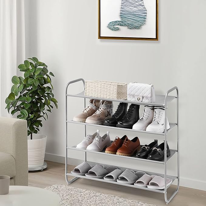 MAX Houser 4 Tier Shoe Rack Storage Organinzer 4 Shelf Shoe Rack Organizer,Entrance Fabric Shoe Shelf Small for Closet Entryway Hallway Bedroom(Light Gray)-NeatNest