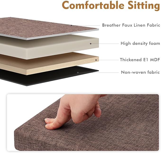 B FSOBEIIALEO Storage Ottoman Cube, Linen Small Foot Seat, for Living Room, Bedroom, Home Office, Dorm Storage Footrest Brown 11.8"x11.8"x11.8"
