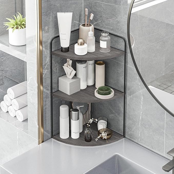 Bathroom Counter Organizer,Countertop Organizer,Vanity Organizers,Bathroom Storage,Bathroom Sink Caddy,Counter Shelf,Corner Counter,Corner Shelves(Black-Grey)-NeatNest