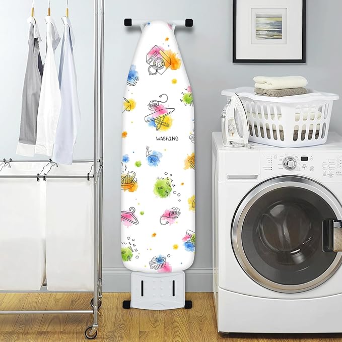 Extra Thick Ironing Board Cover and Pad, 15x54 Ironing Board Cover, Resist Scorching and Staining,Elastic Edges,Art of Life Iron Sew Laundry Watercolor