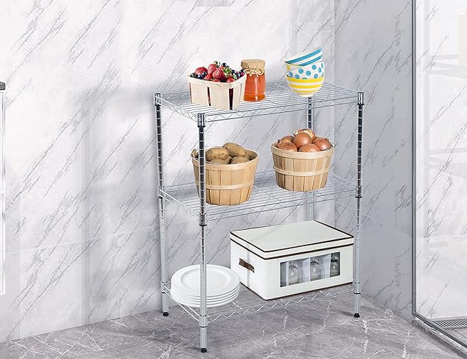 3-Tier Shelf Organizer, Kitchen/Bathroom Storage Shelves, NSF Certified, Adjustable Metal Wire Shelving Unit, 14x24x30 inches, 9 lbs
