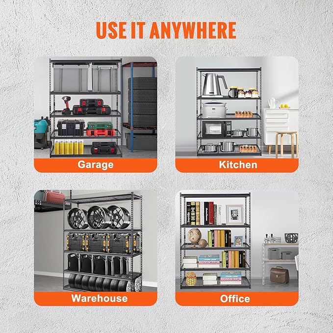 Garage Shelving, 5 Tire Storage Shelving Heavy Duty Garage Shelves 3000LBS Load Bearing, Full Metal Shelving Units, Durable Construction, Adjustable Shelves, Easy Assembly, 60''W x 24''D x 78''H-NeatNest