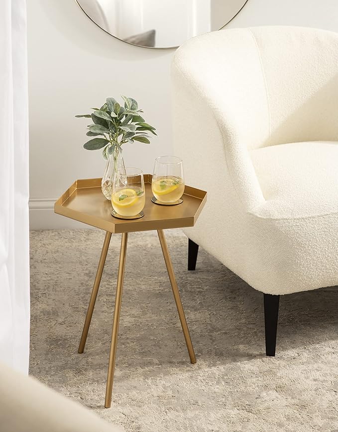 Kate and Laurel Kashvi Modern Side Table 17 x 15 x 20; Gold Decorative Glam Hexagon Bedroom Nightstand Table for Storage and Display