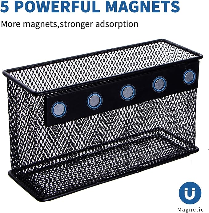 dedoot Magnetic Basket for refrigerator Storage Magnetic Pencil Holder Basket Mesh Black Strong Magnetic Pen Holder for Refrigerator,Whiteboard, Locker, Home and Office Organizer, 6.3x2.3x3.6inch-NeatNest