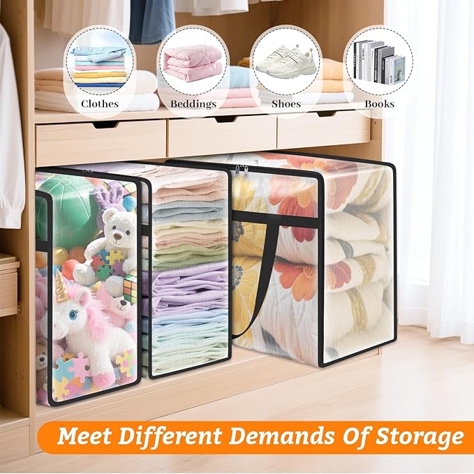 BlissTotes 4 Pack Clear Clothes Storage Bags, Under Bed Storage Containers, Foldable Blanket Storage Moving Bags with Sturdy Zipper and Handle for Clothing, Comforter, Bedding, Sheet (40L)-NeatNest