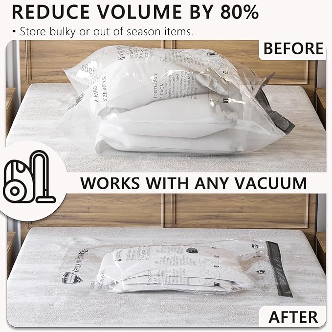 Vacuum Storage Bags 8 Small, Space Saver Bags with Travel Hand Pump, Compression Airtight Sealer Bags for Clothes, Bedding, Pillows, Comforters, Blankets-NeatNest