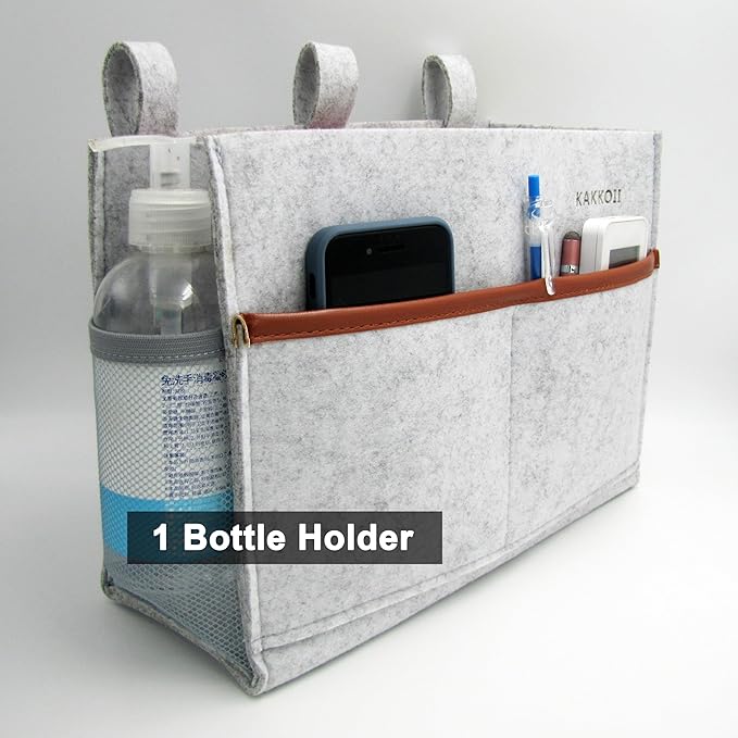 Bedside Caddy, Felt Bedside Storage Organizer, Hanging Storage Bag, Chair Organizer Caddy, Remote, Magazine, Drink Bottle Holder for Hospital, Dorm Bed, Baby Stuff, Office (Light Grey Small)-NeatNest