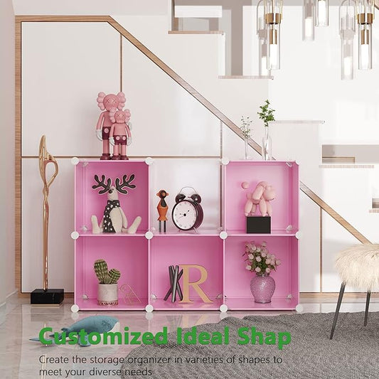 C&AHOME Cube Storage Organizer, 6-Cube Shelves Units, Closet Cabinet, DIY Plastic Modular Book Shelf, Ideal for Bedroom, Living Room, Office, 36.6" L x 12.4" W x 36.6" H Pink UPCS06P-NeatNest