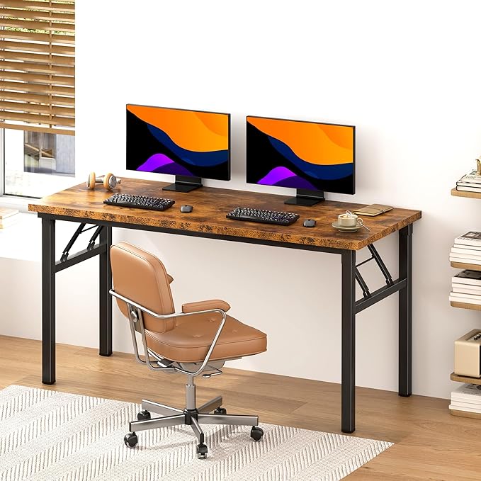 DlandHome Large Computer Desk, Folding Desk, Decent and Steady Home Office Desk/Workstation/Table 54.3inch Retro Black-NeatNest