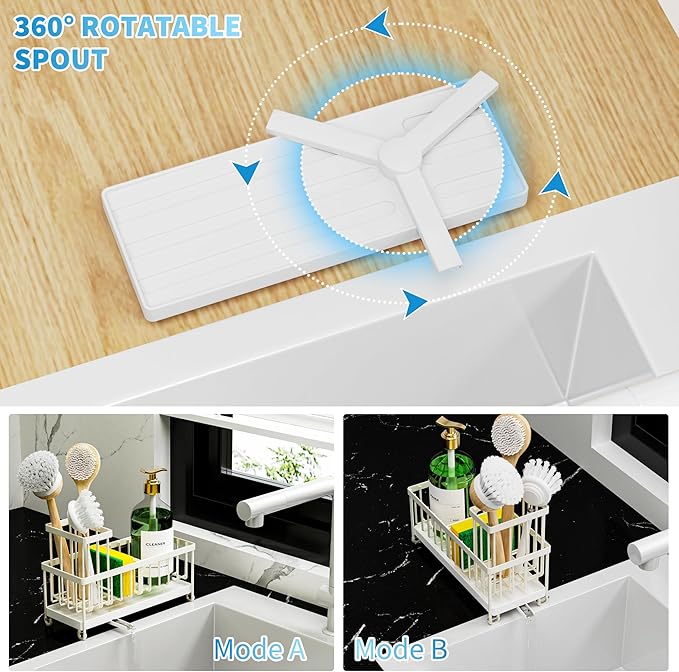 Cisily Cream Sponge Holder for Kitchen Sink, Sink Caddy Organizer with High Brush Holder, Kitchen Countertop Organizers and Storage Essentials, Rustproof 304 Stainless Steel, Soap Dispenser Organize-NeatNest