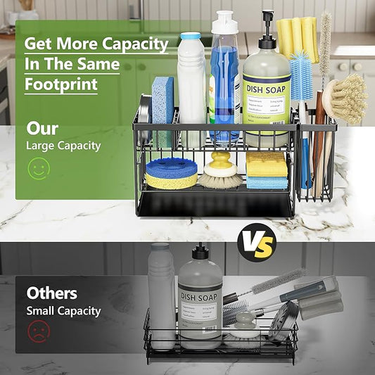 Cisily 2-Tier Kitchen Sink Caddy Organzier Rack with Flexible Dish Brush Holder, Sponge Holder for Kitchen Sink Countertop Organization Storage,Home Decor Accessories Essentials Stainless Steel-NeatNest