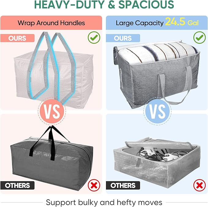BALEINE 2-Pack Oversized Moving Bags with Reinforced Handles, Heavy-Duty Storage Tote for Clothes, Moving Supplies (Winter Grey, 2-Pack)-NeatNest