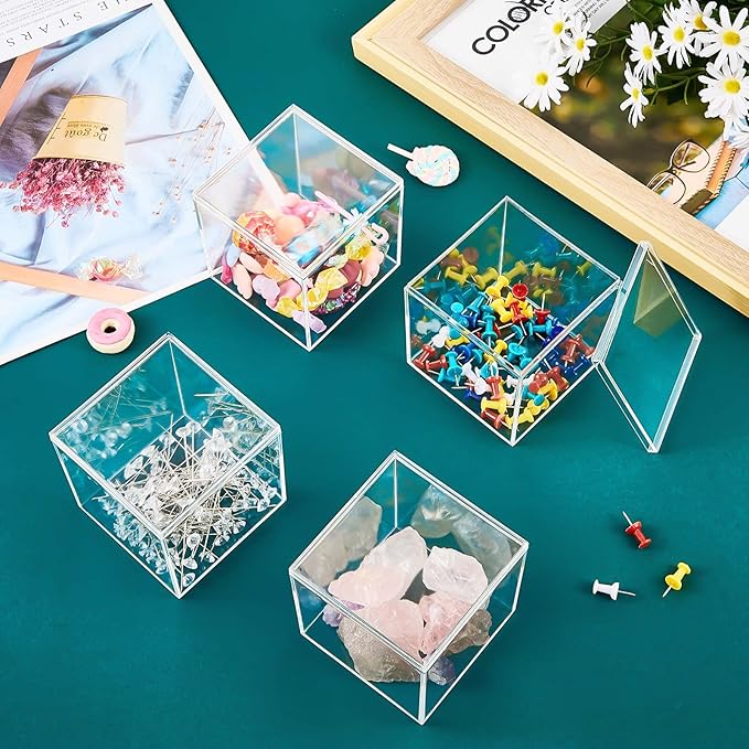 Blulu 8 Pieces Clear Acrylic Plastic Jewelry Box Mini Storage Box Mini Cube Containers with Lids for Candy Pill and Tiny Jewelry(Square,3.3 x 3.3 x 3.3 Inch)-NeatNest