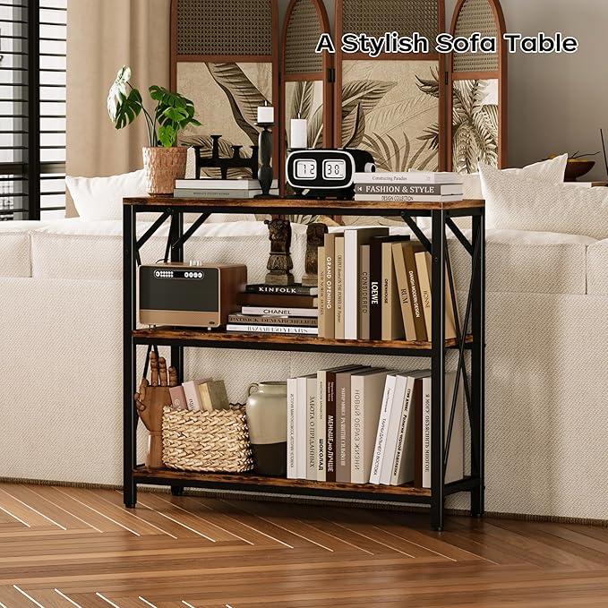 Homeiju Console Table 31.5" Width, 3-Tier Entryway Table with Storage, Industrial Sofa Table with Open Shelves, Foyer Tables for Entryway, Hallway, Kitchen, Living Room and Bedroom, Rustic Brown-NeatNest