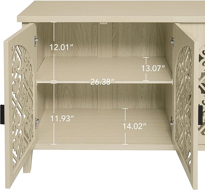 Accent Sideboard Buffet Cabinet with Storage, Vintage Cabinet with 4 Hollow-Carved Arched Doors and Adjustable Shelves, Accent Storage Cabinet Wood Credenza for Living Room, Kitchen, Entryway