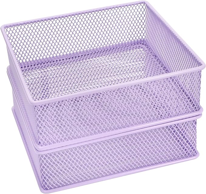 Annova Mesh Stackable Drawer Cabinet and Shelf Organizer Bins Storage Basket School Office Supply Holder Tray- Set of 2 (Light Purple, 6x6x2 Inch)-NeatNest
