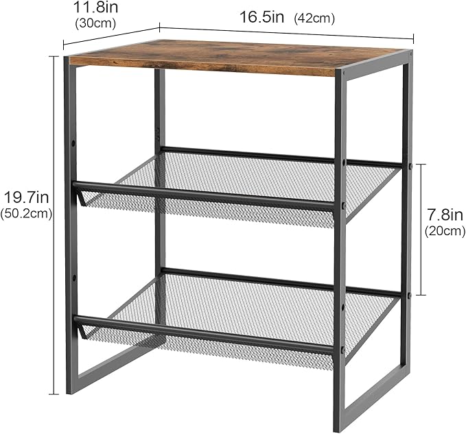 Garden 4 you 3 Tiers Narrow Shoe Rack,Small Space Freestanding Shoe Storage Organizer with Brown Wooden Tabletop,Adjustable Metal Shelf Stackable Shoe Shelf for Entryway Hallway Living Room Closet-NeatNest