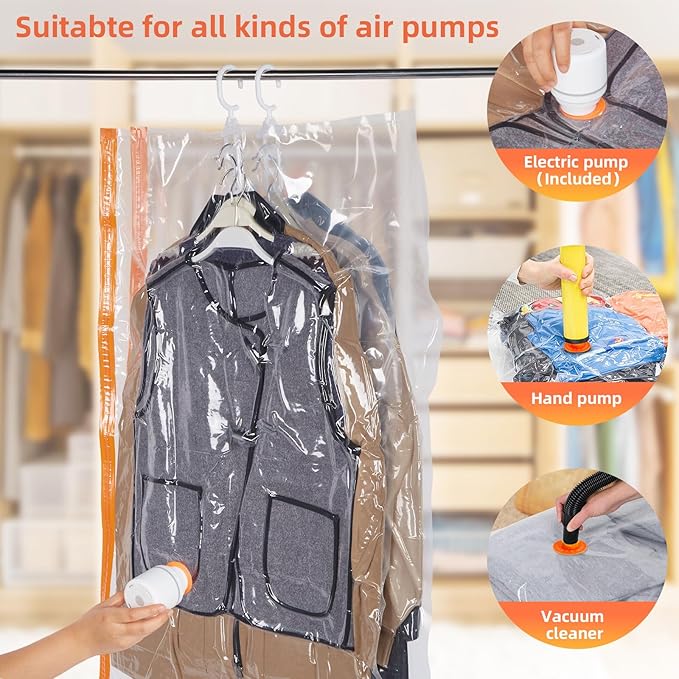 AGPTEK 6-Pack Hanging Vacuum Storage Bags for Clothes, Suits, Dresses & Jackets (3 Jumbo,3 Large) with Electric Pump - Space Saver Closet Organizer, Travel & Moving Supplies, Heavy Duty PA+PE-NeatNest