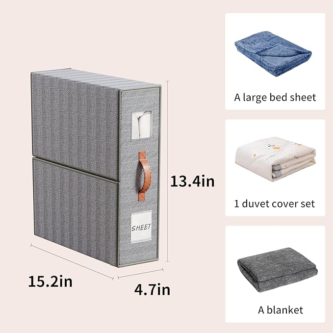 4 Pack Bed Sheet Storage Organizers- Premium Fabric Closet Organizer with Clear View Window, Space-Saving Foldable Design for Queen/King Size Bedsheets, Blankets & Duvet Covers-NeatNest