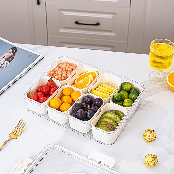Divided Serving Tray with Lid and Handle - Divided Snack Tray for Portable Snack Platters - Clear Organizer for Candy, Fruits, Nuts, Snacks - Perfect for Party, Entertaining,2 pcs-NeatNest