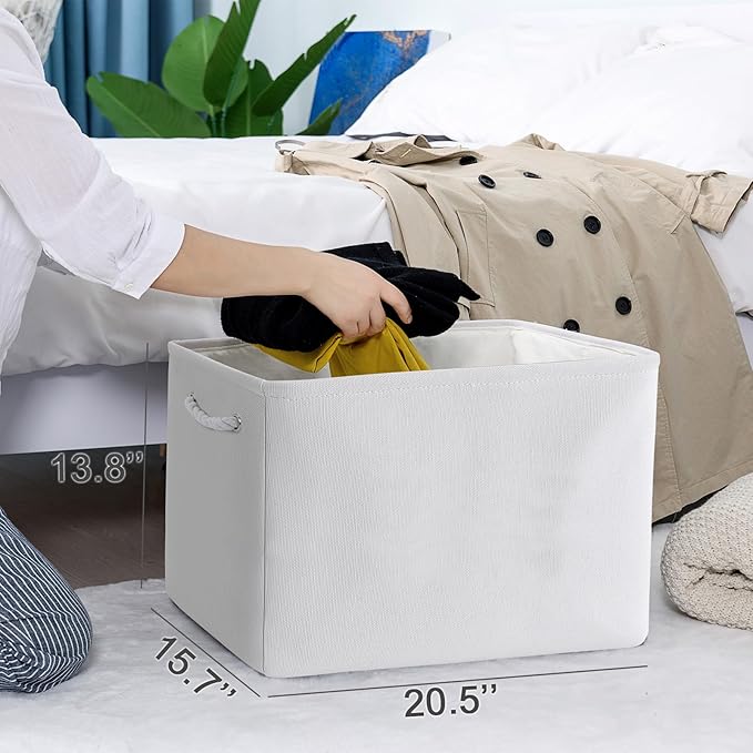 TheWarmHome Organization and Storage Basket for Shelves - Extra Jumbo 3 Pack 20.5x15.8x13.8 inch Cube Storage Bins for Toy Closet Box Home Organizer Gift (White)-NeatNest