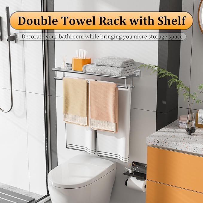 Alise Towel Rack,Towel Holder Towel Shelf with Double Towel Bars for Bathroom Lavatory,SUS 304 Stainless Steel Wall Mount Towel Hanger Storage,32 Inch Brushed Nickel