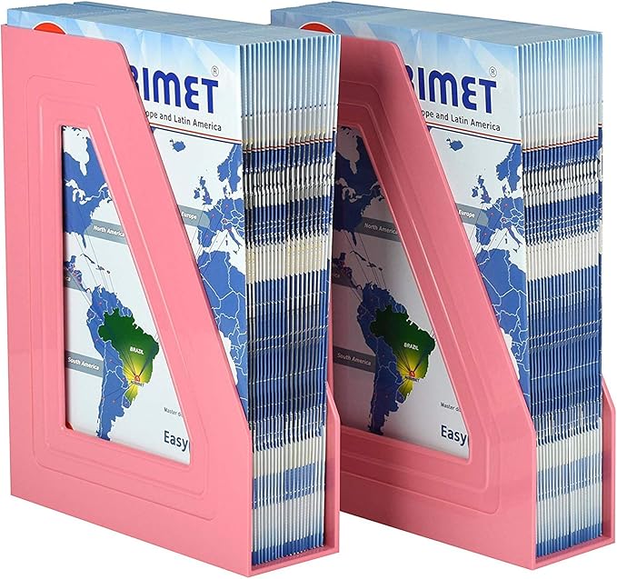 Acrimet Magazine File Holder, Durable Rack, Space-Saving Organizer (Plastic) (Solid Pink Color) (2 pack)