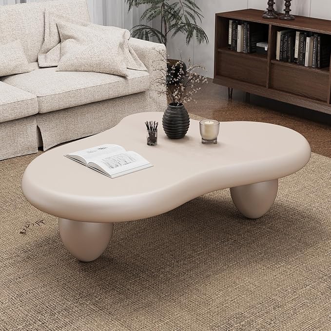 Cream White Cloud Shaped Coffee Table Modern Cloud Coffee Table for Living Room Irregular Cute Center Table with Thicken Round Edge And 3 Legs Low Coffee Table for Bedroom,Cloud c white 47.2"-NeatNest