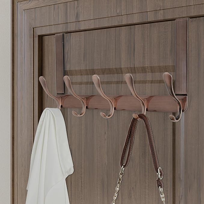 WEBI Over The Door Hook 5 Coat Hooks,Over The Door Towel Rack,Door Hanger Over Door Coat Rack for Hanging Clothes,Towels,Back of Bathroom,Antique Copper