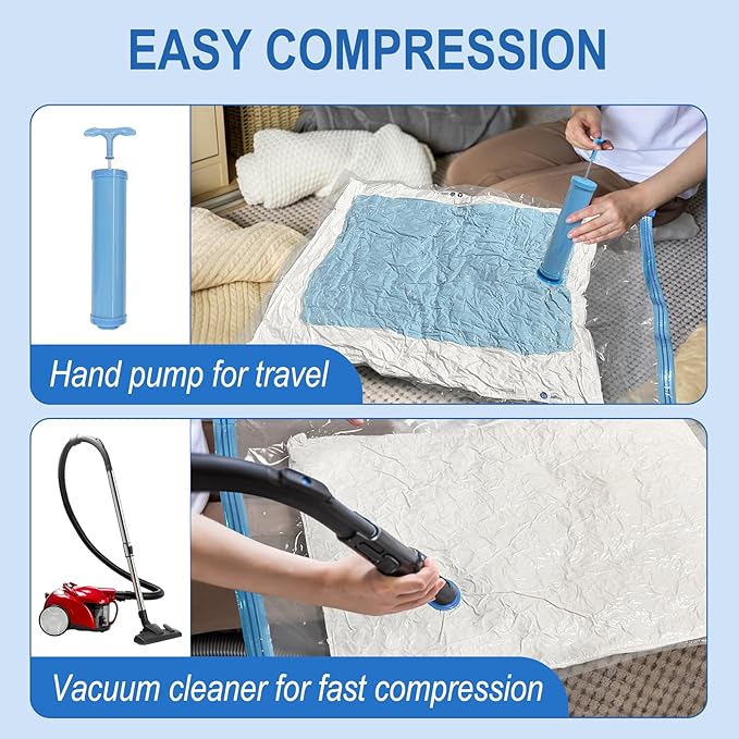 10 Pack Jumbo Vacuum Storage Bags with Hand Pump, Plastic Packaging Bags, 80% Space Saver Vacuum Seal Bags for Clothing, Travel Lugggage, Blankets, Comforters-NeatNest