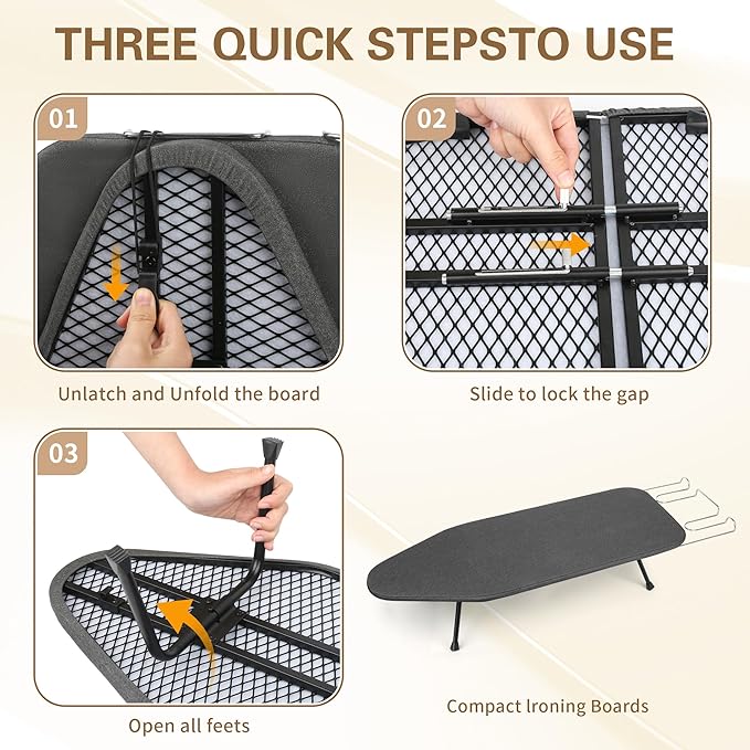 Folding Tabletop Ironing Board with Iron Rest, 31.6 x 12.5 inches, Padded Cotton Cover, Metal Mesh Panel, Mini Iron Board for Small Space and Travel,Gray