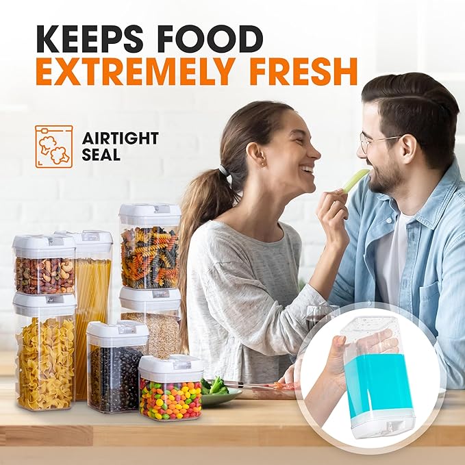 Cheer Collection Airtight Food Storage Containers, Kitchen Storage Containers for Pantry, Set of 7 Food Containers with Lids Airtight, Pantry Storage Containers & Organizers with Lids, White