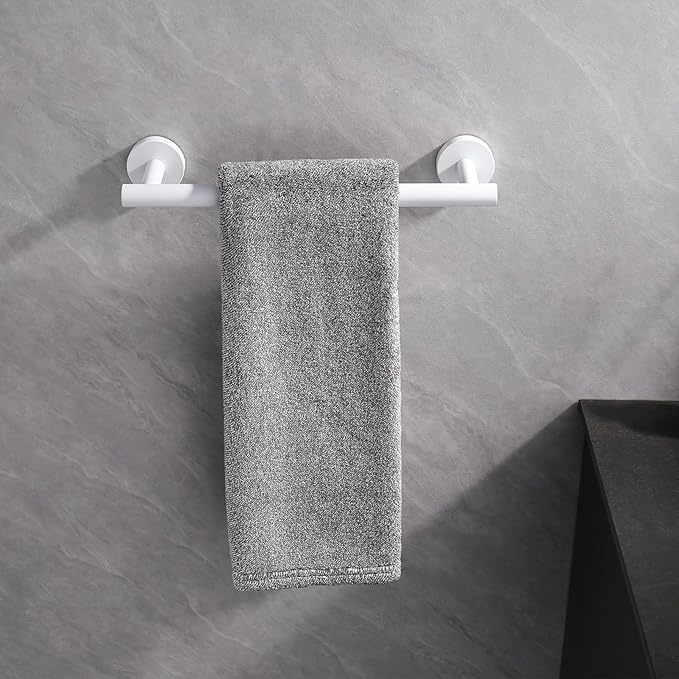 GERZWY 12-Inch Bathroom Towel Bar SUS 304 Stainless Steel Bath Towel Bar Modern Round Style Wall Mount, White