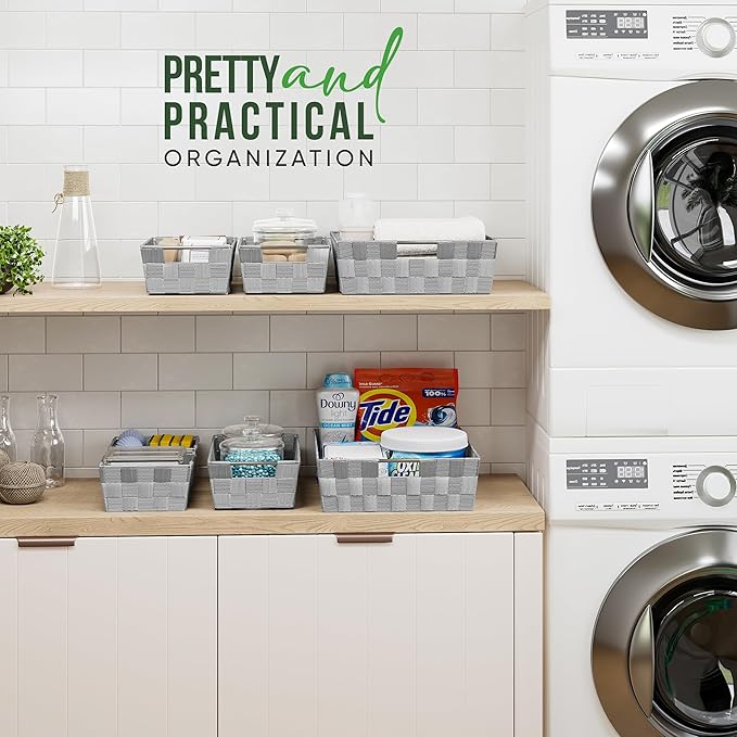 Baskets For Organizing Set Of 9 Grey - Storage Baskets For Shelves - Perfect Closet Organizer Bins, Bathroom Basket, and Pantry Basket - Small Storage Bins For Shelves - Bin For Organization-NeatNest