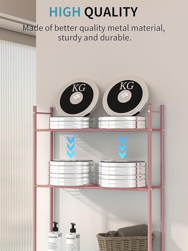 3 Tier Over The Toilet Storage Rack with 2 Basket, Metal Freestanding Bathroom Shelves Toilet with Paper Holder and 4 Hooks, Over Toilet Storage Shelf for Bathroom Storage, Bronze-NeatNest