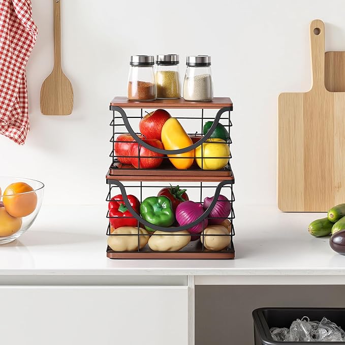Extra Large Trash Bag Holder Stackable Kitchen Storage, 2 Pack Wall Mounted Pantry Organizers and Storage with Bamboo Top, Garbage Bag Dispenser Under Sink for Laundry Room and Kitchen-NeatNest