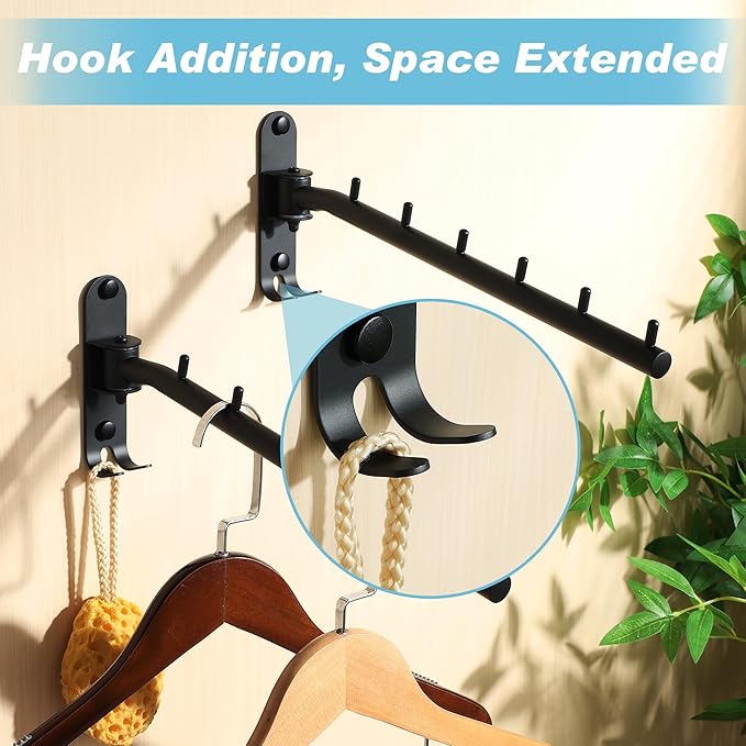 Alise Swivel Clothes Hanger Rack, Stainless Steel Laundry Wall Mounted Drying Rack, Space Saver Coat Hanging Racks with Swing Arm for Closet Bedroom Laundry, Black-NeatNest
