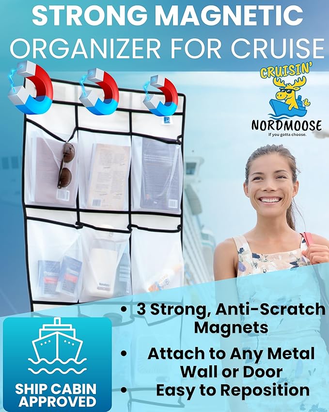 Cruise Ship Magnetic Door Organizer, Over The Door Organizer For Cruise Ships, Magnetic Shoe Rack - 3 Strong Anti-Scratch Magnets - Large Durable Pockets To Store Cruise Essentials 2025-NeatNest