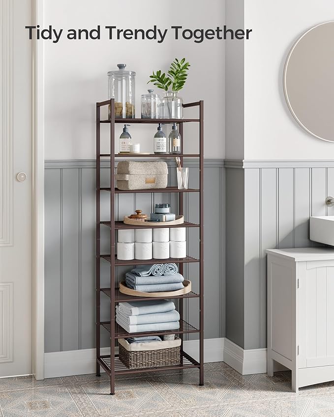 SONGMICS Narrow Shoe Rack - Sturdy 8 Tier Metal Tall Shoe Rack Shelf, Slim Shoe Storage Organizer for Closet Entryway Small Spaces, Bronze-NeatNest