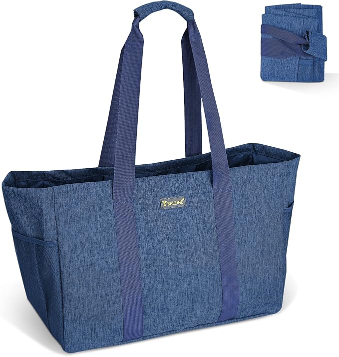 BALEINE Soft 9 Gallon Extra Large Utility Tote, Foldable Reusable Storage Bag (Denim Blue)-NeatNest