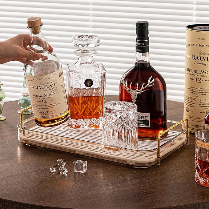 Seoneiro Whiskey Tray and Glass Cup Rack with Drain Board, Mug Holder and Coffee Cup Organizer for Kitchen and Bathroom Countertop