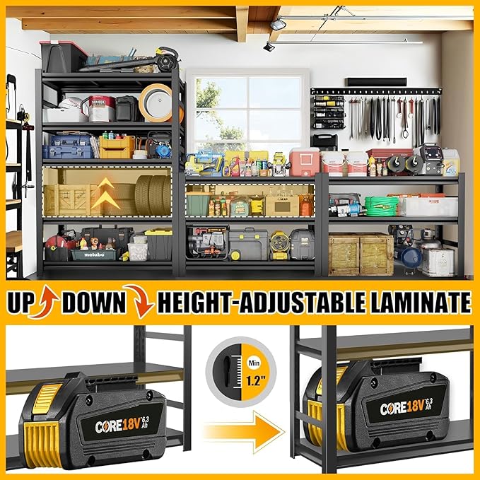 72" H Garage Shelving 5 Tier Shelving Unit, 3500Lbs Adjustable Metal Garage Storage Shelves Heavy Duty for Basement, Warehouse, Kitchen, Pantry (71.18'H X 35.43''W X 15.75''D)