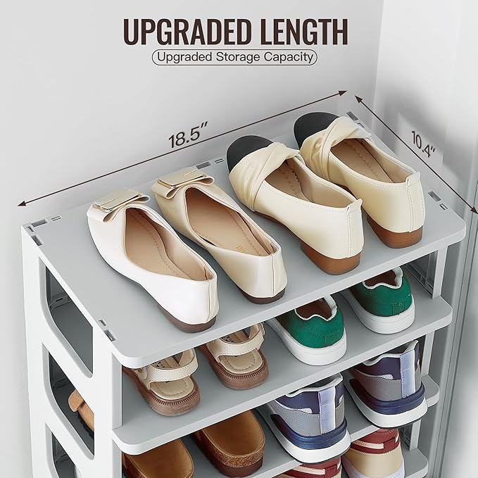 TRZZ 7-Tier Small Shoe Rack, Vertical Narrow Stackable Organizer with Removable Partition, Efficient Shoe Storage for Closet, Entryway, and Small Spaces (Grey)-NeatNest