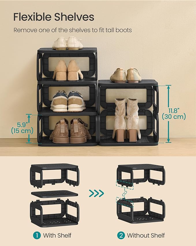 SONGMICS Shoe Rack, Shoe Organizer, 12 Shelves, Shoe Storage, Narrow Shoe Shelf, Open Shelf for Entryway, Living Room, Bathroom, Space-Saving, Ink Black ULPC038B01-NeatNest