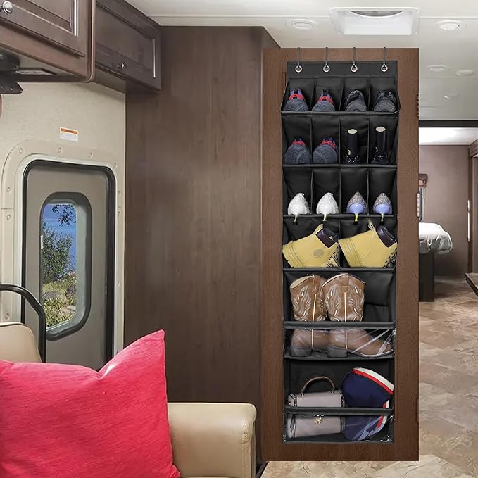 Over The Door Shoe Organizer with Large Deep Pockets Door Shoe Rack for Narrow Door Hanging Multifunction Shoe Holder for Dorm Closet Door, Black 16 Pockets-NeatNest