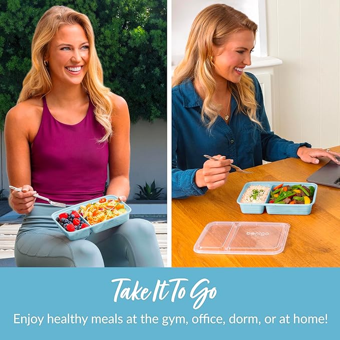 Bentgo 20-Piece Lightweight, Durable, Reusable BPA-Free 2-Compartment Containers - Microwave, Freezer, Dishwasher Safe - Sky-NeatNest