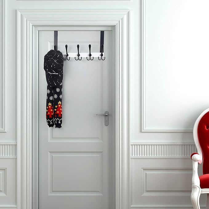 Dseap Over The Door Hook Hanger - 5 Tri Hooks, Heavy Duty Over The Door Towel Rack Coat Rack for Clothes Hat Towel, White & Black, 2 Packs