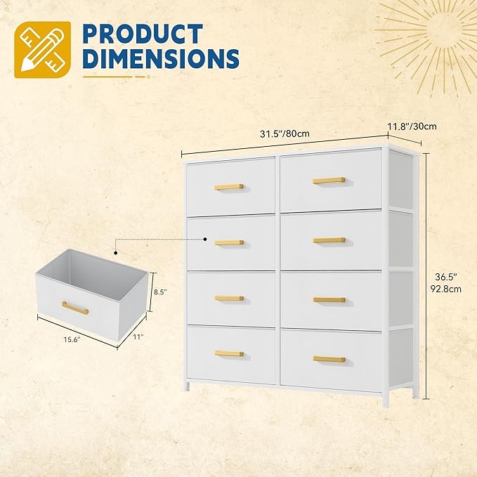 DWVO Fabric Dresser for Room, Tall Storage 8 Drawers, Black Dresser & Chest of Drawers, Storage Drawer Organizer for Closet, Living Room-NeatNest