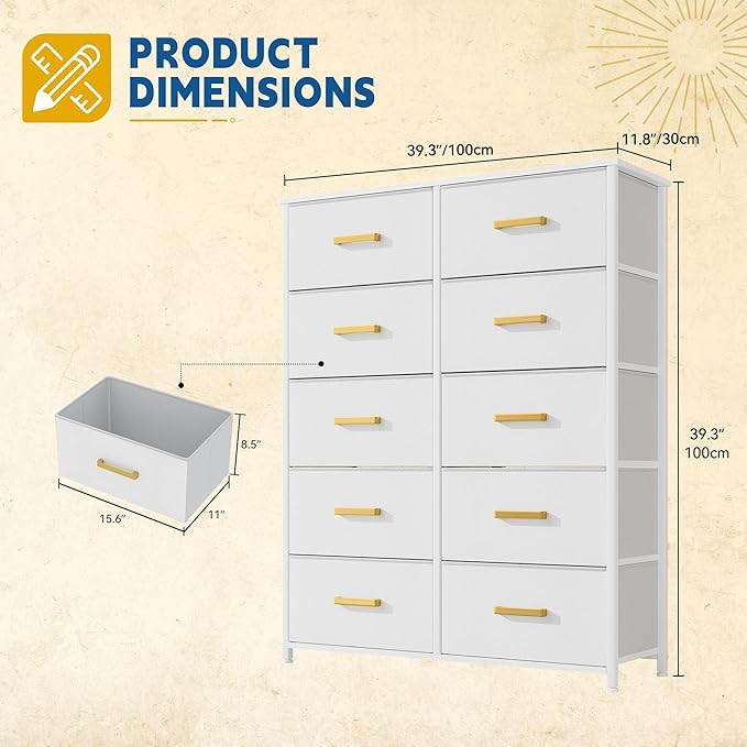 DWVO 10 Drawers Dresser, Fabric Dresser, Fabric Storage Tower, Organizer Unit for Bedroom, Living Room, Hallway, Closets-NeatNest